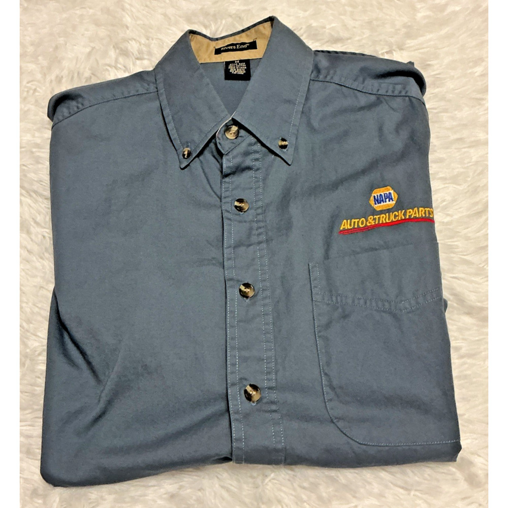 River End Men’s Med Napa Auto Truck Parts Button Down Shortsleeve workwear Shirt